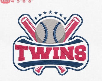 Vintage Minnesota Baseball Embroidery Design, Baseball Team Logo Embroidery, Baseball Bat and Ball, Instant Download,4 Sizes Dst Pes Jef Exp