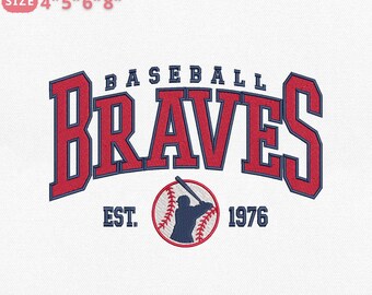 Vintage Braves Baseball Embroidery Design, Retro Sports File (Instant Download)