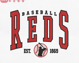 Vintage Cincinnati Baseball Team Embroidery Design, Retro Sports Team Machine Embroidery File Instant Download, 4 Sizes, Pes Dst Jef Exp Vp3