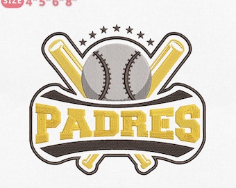 motif de broderie vintage de baseball de San Diego, broderie du Logo de l'équipe de baseball, batte de baseball et balle, téléchargement immédiat, 4 tailles Dst Pes Jef