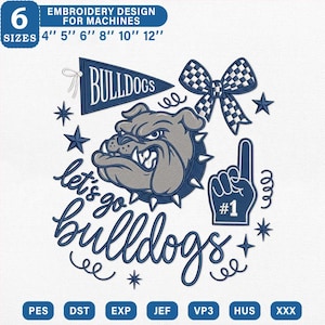 Game Day Bulldog Mascot Machine Pattern, High School Spirit Dog Cheer File, Digital Download Pes Dst Jef Vp3