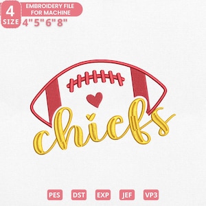 Kansas City Football Embroidery Design, Kansas City Football Cheer Spirit Machine Embroidery File, 4 Sizes Instant Download Dst Pes Jef Exp