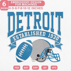 Vintage Retro Detroit Football Stickmuster, Stickerei Design für Maschine, Retro Football Helm Stickerei, Größe 7, Instant Download, Pes Dst Jef Exp Vp3