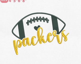 Diseño de bordado de fútbol de Green Bay, archivo de bordado a máquina "Green Bay Football Cheer Spirit", 4 tamaños, descarga instantánea, Dst Pes Jef Exp Vp3