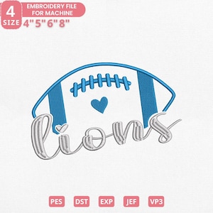 Detroit Football Embroidery Design, Detroit Football Cheer Spirit Machine Embroidery File, 4 Sizes Instant Download Dst Pes Jef Exp Vp3