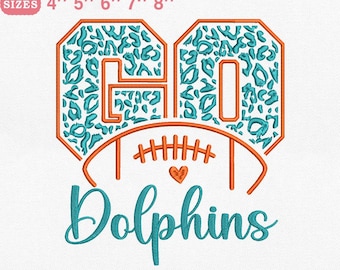 Diseño de bordado de fútbol de Miami, letras "GO" en negrita con estampado de leopardo para el espíritu del partido, archivo de máquina, descarga instantánea, PES DST