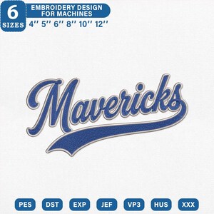 Mavericks Baseball Script Embroidery Design | Retro Mascot Tail File | Red Black School Spirit | Game Day Sweatshirt PES DST JEF VP3