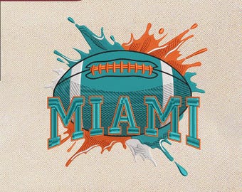 Miami Football Splat Embroidery Design, Sports Paint Splash Machine File, Instant Download, Game Day, Pes Dst Exp Jef Vp3