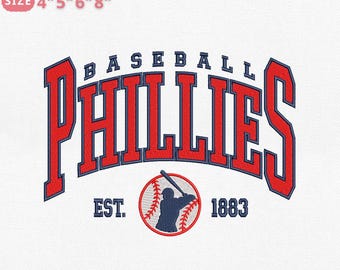 Diseño de bordado vintage del equipo de béisbol de Filadelfia. Archivo de bordado a máquina de equipo deportivo retro, descarga instantánea, 4 tamaños, Pes Dst Jef Exp Vp3.