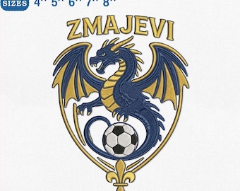 Zmajevi Soccer Dragon Embroidery Design, Bosnian Football Mascot, Machine File (Instant Download)