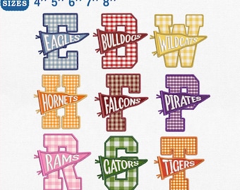 Varsity Letter Sports Pennant Applique Embroidery Bundle, School Spirit Mascot Team Shirt, Sports Team Alphabet Pes Dst