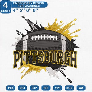 Pittsburgh Football Splat Stickdatei, Sport Farbspritzer Maschinendatei (Instant Download)