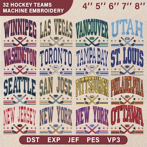 Hockey City-bundel, borduurmachineontwerpen voor 32 teams, 5 maten