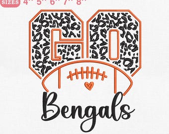 Diseño de bordado de los Cincinnati Bengals de fútbol americano, estampado de leopardo (PES DST)