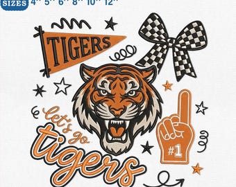 Game Day Tiger Mascot Machine Pattern, School Spirit Machine Embroidery File, Big Cat Digital Download Pes Dst Jef Vp3