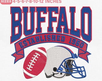 Vintage Buffalo Football Embroidery Design for Machine, Retro Football Helmet Embroidery, 7 Size, Instant Download, Pes Dst Jef Exp Vp3