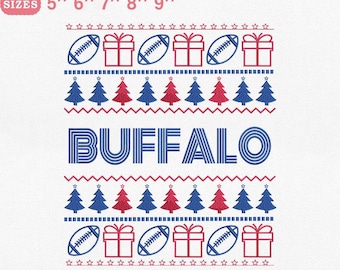 Buffalo Football Christmas Embroidery Design, Ugly Sport Sweater Style, Trees and Gifts Machine Embroidery File, Instant Download PES DST