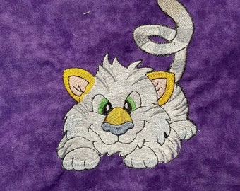 Embroidered Quilt Blocks  White Baby Tigers Set Of 12 On Marbled Purple Quilters Cotton