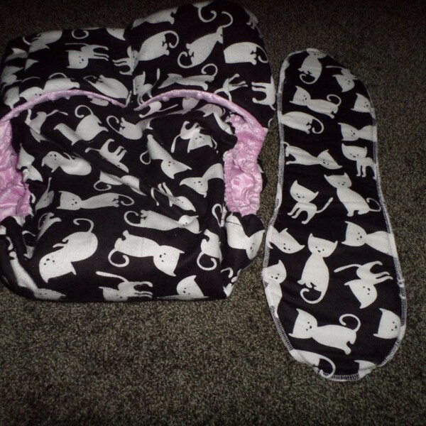 Kitty Print on Black BackGround with Pink Minky Dimple Dot Lining,Insert Included, buy 4 get 1 free