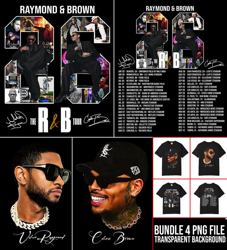 Bundle 4 PNG File Usher Chris Brown R&B Tour 2026 PNG Design (Digital Download)