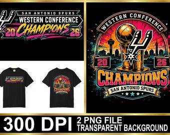 Nuevo archivo PNG de los Spurs de la Conferencia Oeste de 2026, campeones retro de los Spurs, descarga instantánea, arte de fans: archivo PNG de camiseta (descarga digital).