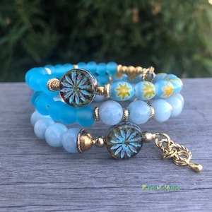 Natural Blue Aquamarine - Memory Wire Bracelet