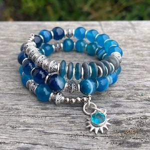 Silver Blue Star - Memory Wire Bracelet