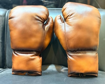 Vintage old school leather boxing gloves, Punching bag glove, Retro antique style sparring gloves, Home and gym decor, Gift for boxers.