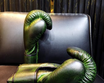 Camou Green Leather Boxing Gloves: Handmade Professional Training Gear