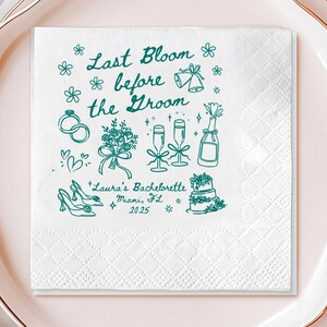 Personalized Last Bloom Before The Groom Paper Napkin, Floral Bachelorette Weekend Holiday Event Gift, Custom Rehearsal Dinner Table Decor