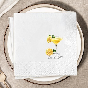 Personalized Summer Drink Limoncello Cocktail Paper Napkin, Yellow Lemon Slice 30th Birthday Decor,  Retro A Tini Bit Decor Tissue