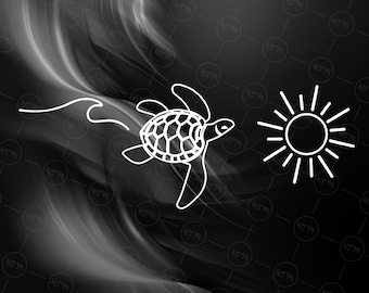 Meeresschildkröte Welle Sonne SVG, Minimalist Sommer Strand SVG, Ocean Wild Line Art Clipart für Cricut und Sublimation