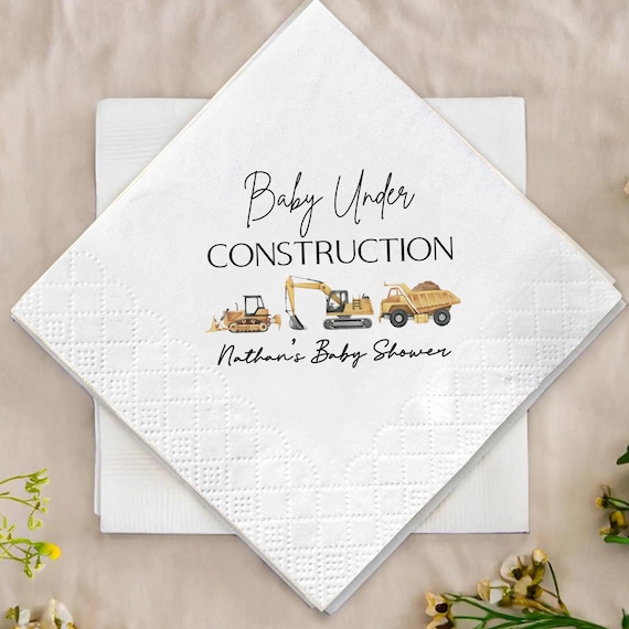 Personalized Baby Under Construction Paper Napkin, Fall Celebration Holiday Event Napkin Decor, Thanksgiving Perfect for Baby Shower Events