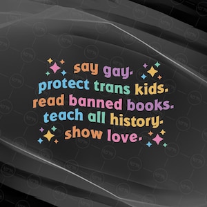 SVG de "Say Gay", SVG de "Protect Trans Kids", SVG de "Leer libros prohibidos", SVG de "Frase de Orgullo LGBTQ", Descarga digital