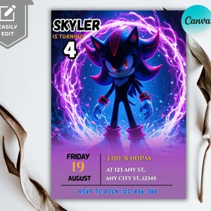 Shadow the Hedgehog Birthday Invitation: Editable Party Set (Digital Download)