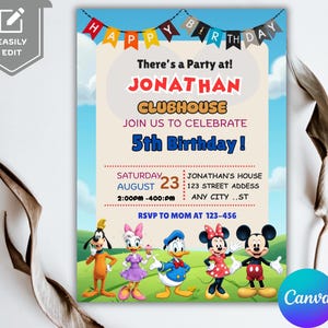Mickey Clubhouse Birthday Boy Invite, Editable Template, Watercolor Mickey Mouse, Disneyland Celebration
