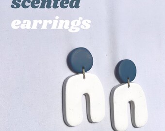 Cobalt Blue and White U-Shaped Scented Earrings / Unique Modern Organic Shaped Earrings