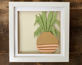 Modern Ceramic Boho Vase with Nature Plant Wall Art Shadow Box Neutral Danish Pastels Colors