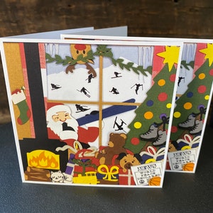 Cartão de Natal Santa Ski / Cartão de Natal / Pacote de 5