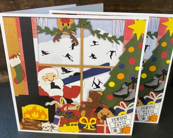 Santa Ski Christmas Card / Holiday Greeting Card / Pack of 5