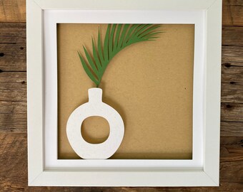 Abstract Vase and Fern Nature Modern Boho Style Wall Art Shadow Box Neutral Colors