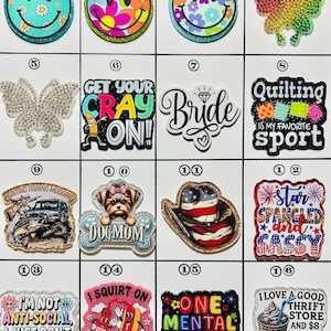 Acrylic Flat Backs, Interchangeable Acrylic, Badge Reel, Funny, Quilting, Patriotic, Butterfly, Thrifting, Bride, Dog Mom, Smile- Board 51