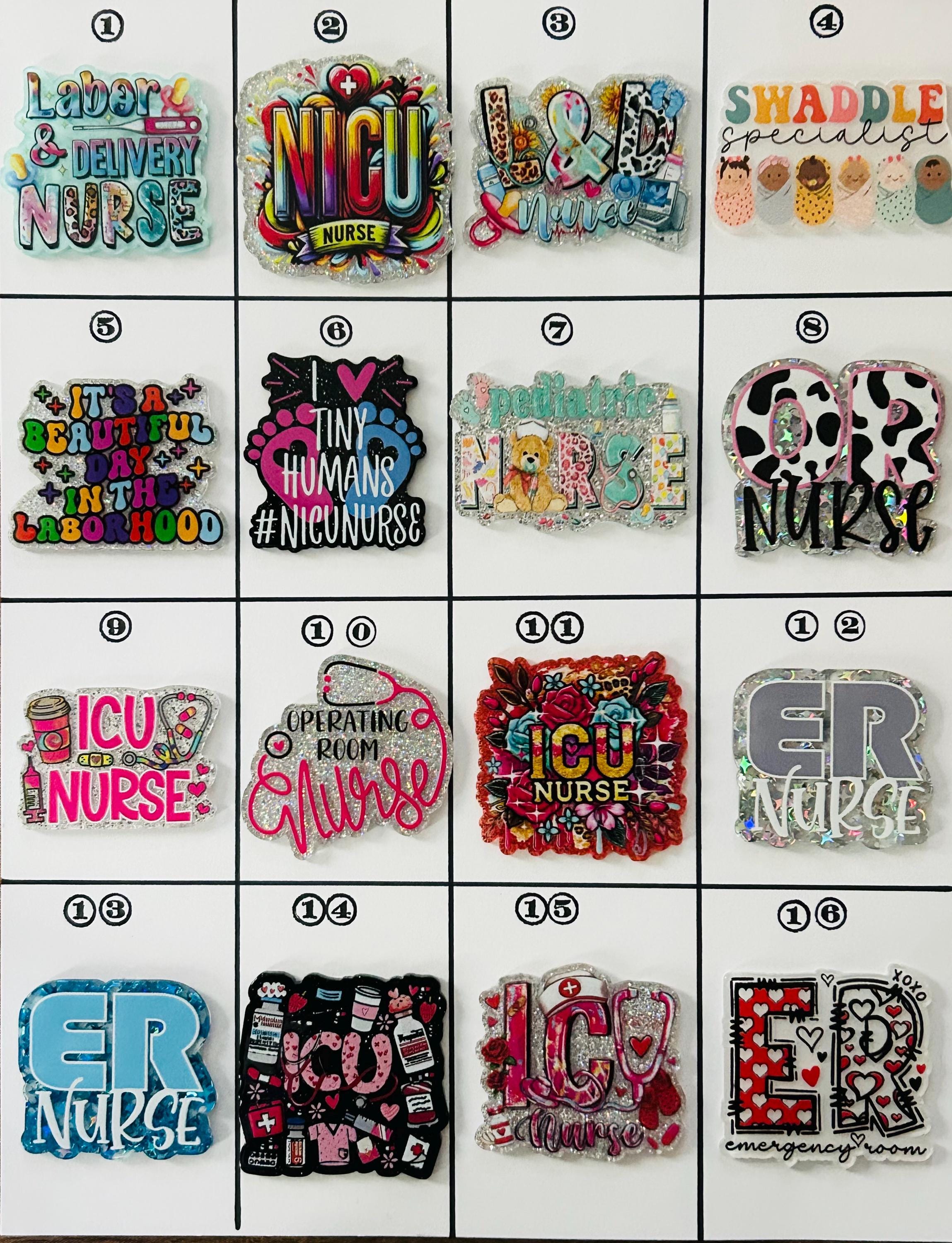 Acrylic Flat Backs, Interchangeable Acrylic, Badge Reel, Magnet, ER, Operating Room, NICU, Labor and Delivery, Nurse, ICU, Medical