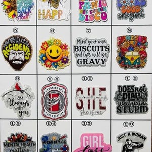 Acrylic Flat Backs, Interchangeable Acrylic, Badge Reel, Magnet, Hippie, Disco, Girl Boss, Mental Health, Welder, Dr Pepper, Cruise-Board 12