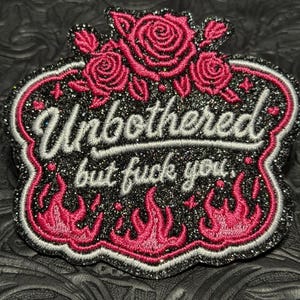 Hat Patch, Patches, Iron On Patch, Hat Bar, Trucker Hat Patch, Embroidered, Funny, Bad Word, Unbothered, Pink, Glitter, Rose