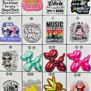 Acrylic Flat Backs, Interchangeable Acrylic, Badge Reel, Duck, Bad Word, Funny, Balloon Dog, Music, Planner Girl, Jeep, Princess-Board 37