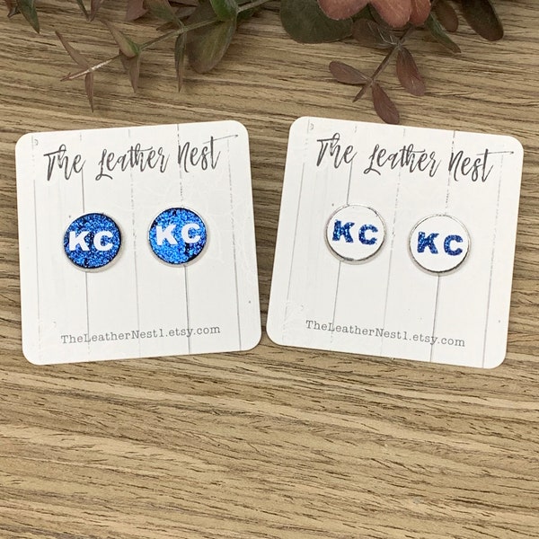 Leather Earrings, Leather Studs, KC, Royals, Baseball, Kansas City, MLB, Studs, Stainless Steel