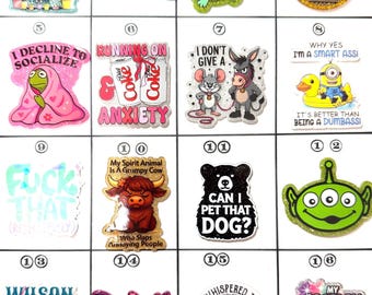 Acrylic Flat Backs, Interchangeable Acrylic, Badge Reel, Bad Word, Plants, Hakuna, Diet Coke, Lainey Wilso, Butterfly, Alien, Bear, Frog-145