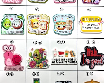 Acrylic Flat Backs, Interchangeable Acrylic, Badge Reel, Funny, Cactus, K-Pop, Ranch, Pen, Pickle, Shopping, Chocolate, PB&J, Back, Body-138