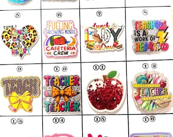 Acrylic Flat Backs, Interchangeable Acrylic, Badge Reel, Teacher, School, Lunch Lady, Kids, Cafeteria, PTA, Educational Assistant Apple-140